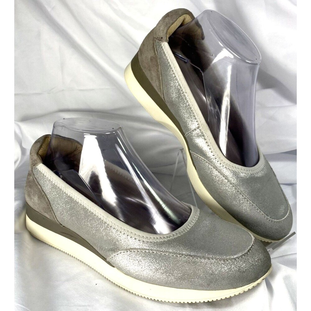 Naturalizer Junction Shoe Size 8M Silver Leather/Suede Casual Slip-On Walking